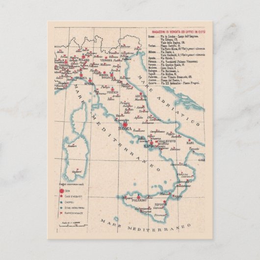 Oude ansichtkaart kaart van Italië (Voorkant)