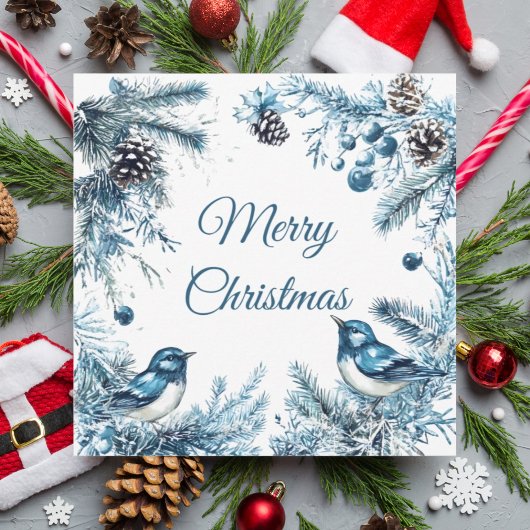 Oude ansichtkaart met blauwe vogels en pijnbomen v kaart