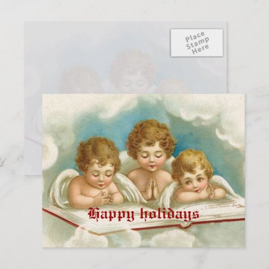 Oude ansichtkaart met drie schattige biddende enge feestdagenkaart (Voorkant / Achterkant)