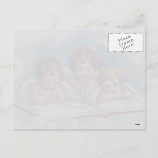 Oude ansichtkaart met drie schattige biddende enge feestdagenkaart (Achterkant)