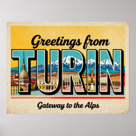 Oude ansichtkaart met groeten uit Turijn Poster