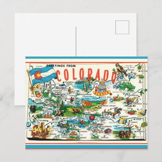 Oude ansichtkaart met kaart van Colorado (Voorkant / Achterkant)