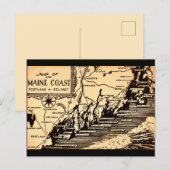 Oude ansichtkaart met kaart van de kust van Maine (Voorkant / Achterkant)