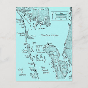 Oude ansichtkaart met kaart van Florida Charlotte 