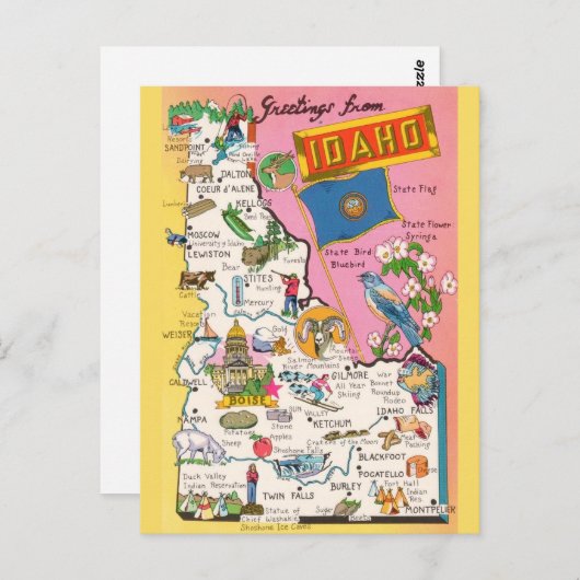 Oude ansichtkaart met kaart van Idaho (Voorkant / Achterkant)