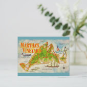 Oude ansichtkaart met kaart van Martha's Vineyard (Staand voorkant)