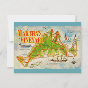 Oude ansichtkaart met kaart van Martha's Vineyard