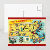 Oude ansichtkaart met kaart van Massachusetts (Voorkant / Achterkant)