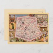 Oude ansichtkaart met kaart van Parijs Frankrijk (Voorkant / Achterkant)