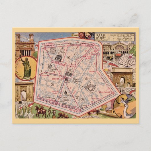 Oude ansichtkaart met plattegrond van Parijs Frank Briefkaart (Voorkant)