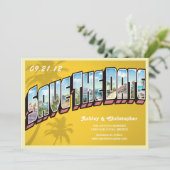Oude ansichtkaart om de datum van een strandbestem save the date (Staand voorkant)