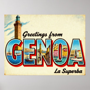 Oude ansichtkaart uit Genua Poster