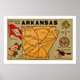 Oude ansichtkaart van Arkansas kaart afdrukken Poster