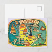 Oude ansichtkaart van Barbados met kaart (Voorkant / Achterkant)