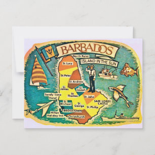 Oude ansichtkaart van Barbados met kaart