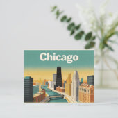 Oude ansichtkaart van de Chicago skyline Briefkaart (Staand voorkant)
