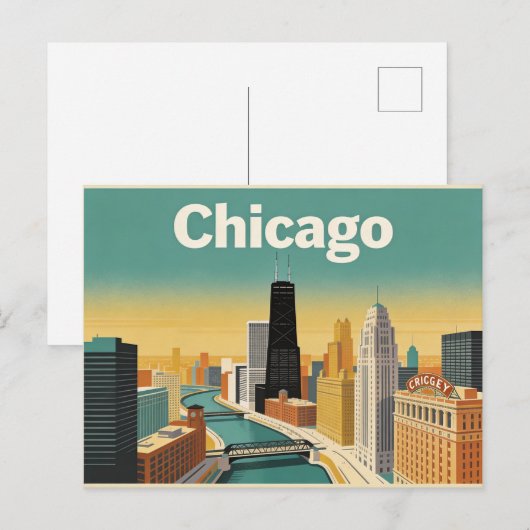 Oude ansichtkaart van de Chicago skyline Briefkaart (Voorkant / Achterkant)
