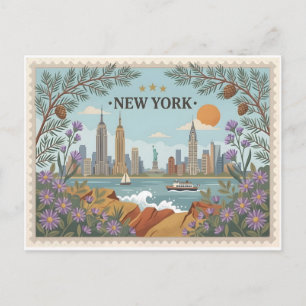 Oude ansichtkaart van het silhouet van New York Ci Briefkaart