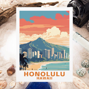 Oude ansichtkaart van Honolulu Hawaii Beach Reis K Briefkaart