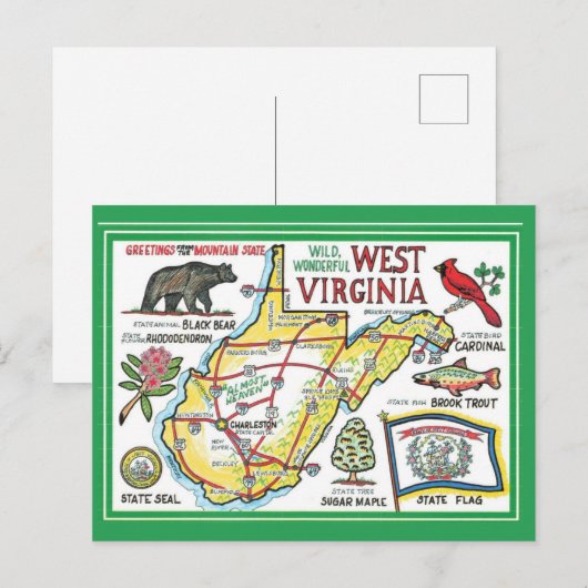 Oude ansichtkaart van West Virginia Briefkaart (Voorkant / Achterkant)