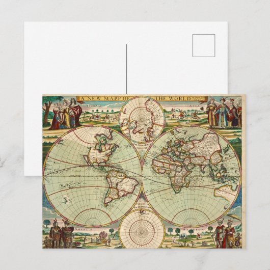 Oude Antiek Algemene Kaart van de Wereld (Voorkant / Achterkant)