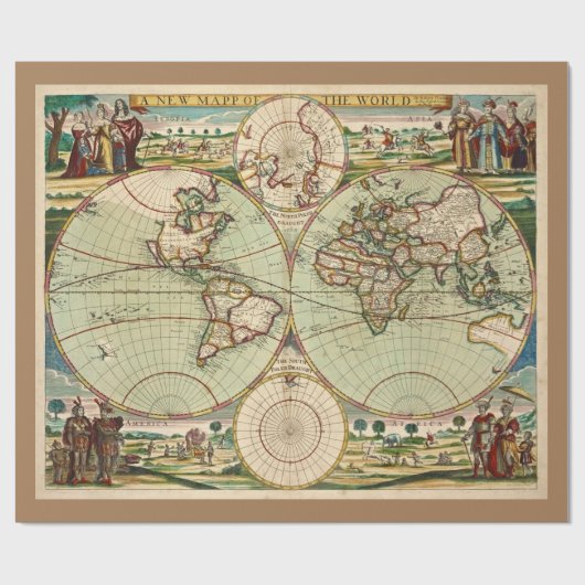 Oude Antiek Algemene Kaart van de Wereld Cadeaupapier (Vlak)