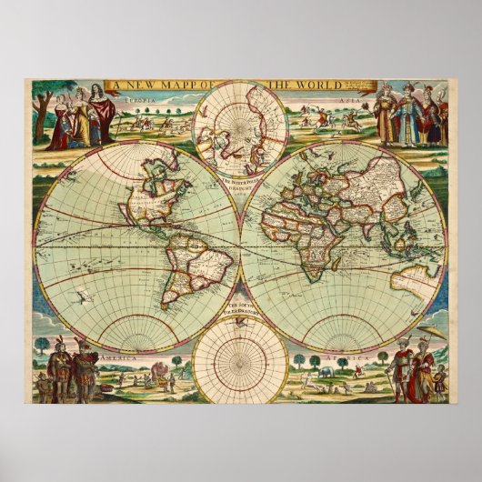 Oude Antiek Algemene Kaart van de Wereld Poster (Voorkant)