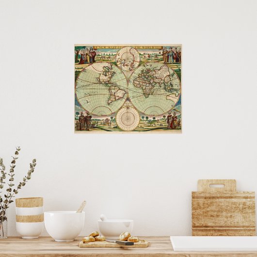 Oude Antiek  Algemene Kaart van de Wereld Poster (Keuken)
