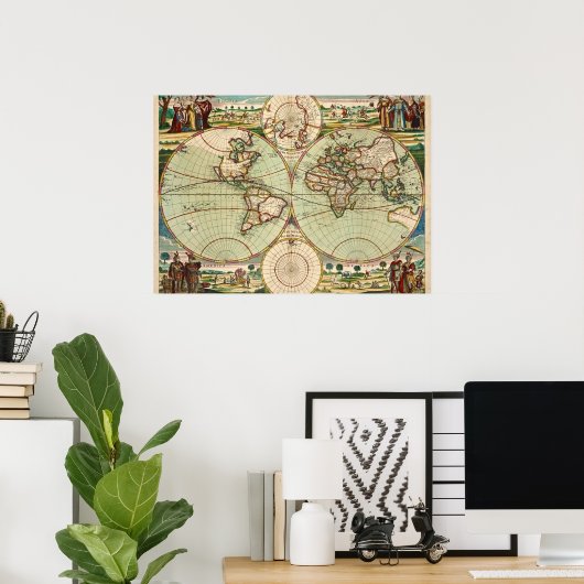 Oude Antiek Algemene Kaart van de Wereld Poster (Thuiskantoor)