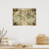 Oude Antiek  Algemene Kaart van de Wereld Poster (Keuken)