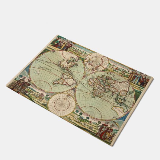 Oude Antiek algemene Wereldkaart Deurmat (Schuin)