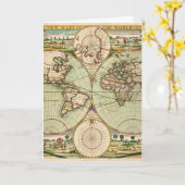 Oude Antiek Algemene Wereldkaart Gevouwen Wenskaar Kaart (Gele Bloem)