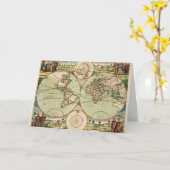 Oude Antiek Algemene Wereldkaart Gevouwen Wenskaar Kaart (Gele Bloem)