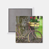 Oude Antiek Fiets met Bloemenmand Magneet (Voorkant / Achterkant)