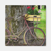 Oude Antiek Fiets met Bloemenmand Magneet (Voorkant)