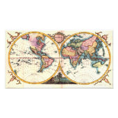 Oude  Antiek illustratie wereldkaart tekening Foto Afdruk (Voorkant)