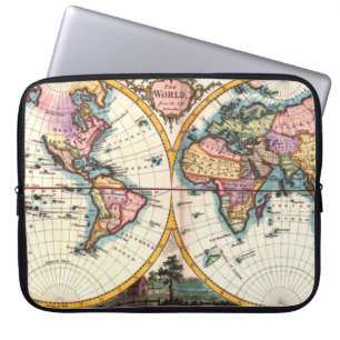 Oude  Antiek illustratie wereldkaart tekening Laptop Sleeve