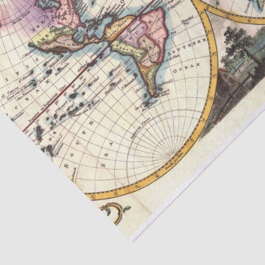 Oude  Antiek illustratie wereldkaart tekening Tissuepapier (Detail)