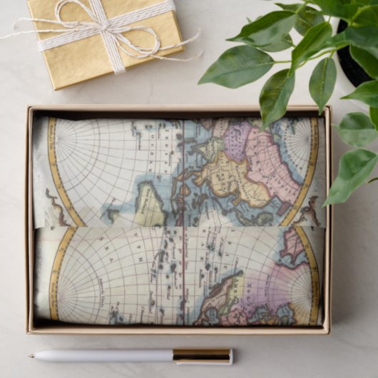 Oude  Antiek illustratie wereldkaart tekening Tissuepapier (Geschenk)