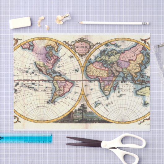 Oude  Antiek illustratie wereldkaart tekening Tissuepapier (Craft)