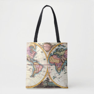 Oude Antiek illustratie wereldkaart tekening Tote Bag