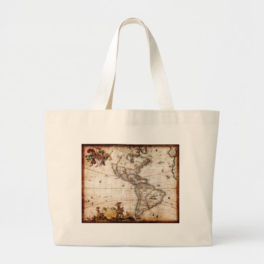 Oude Antiek kaart Noord- en Zuid-Amerika Grote Tote Bag (Voorkant)