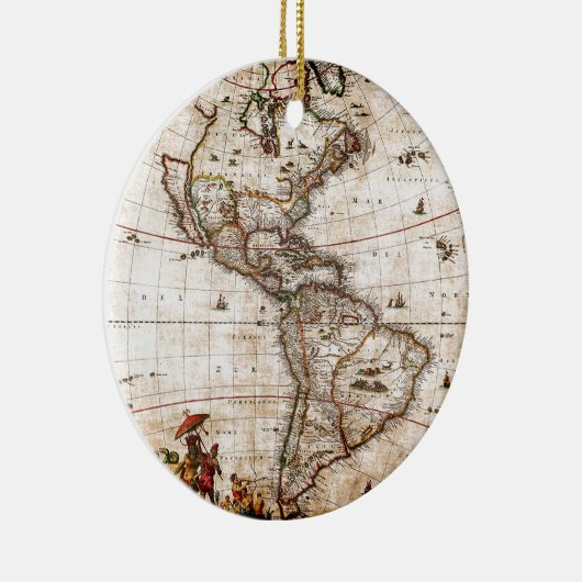 Oude Antiek kaart Noord- en Zuid-Amerika Keramisch Ornament (Rechts)