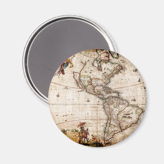 Oude Antiek kaart Noord- en Zuid-Amerika Magneet (Voorkant / Achterkant)