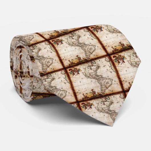 Oude Antiek kaart Noord- en Zuid-Amerika Stropdas (Opgerold)