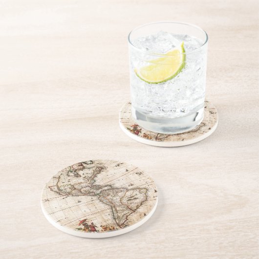 Oude Antiek Noord- & Zuid-Amerika Kaart Lithografi Zandsteen Onderzetter (Zijkant)