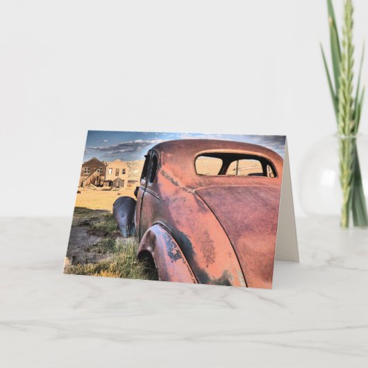 Oude Antiek rode auto, Bodie CA Blank begroet Kaart (Voorkant)