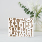 Oude Antiek sleutelset met fashioned Briefkaart (Staand voorkant)