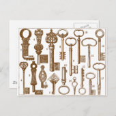 Oude Antiek sleutelset met fashioned Briefkaart (Voorkant / Achterkant)