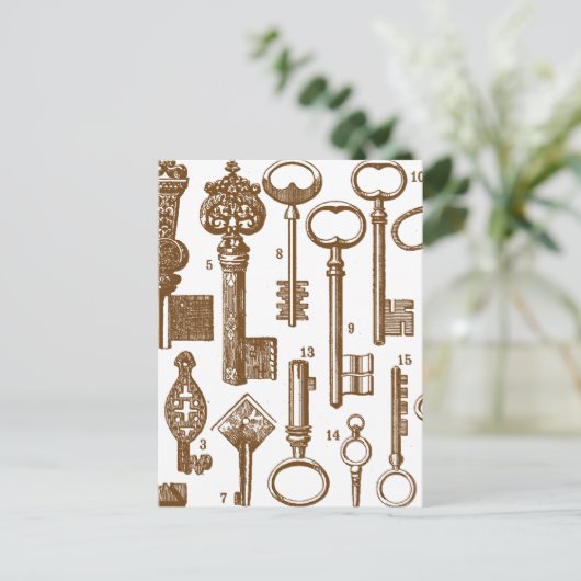 Oude Antiek sleutelset met fashioned Briefkaart (Staand voorkant)